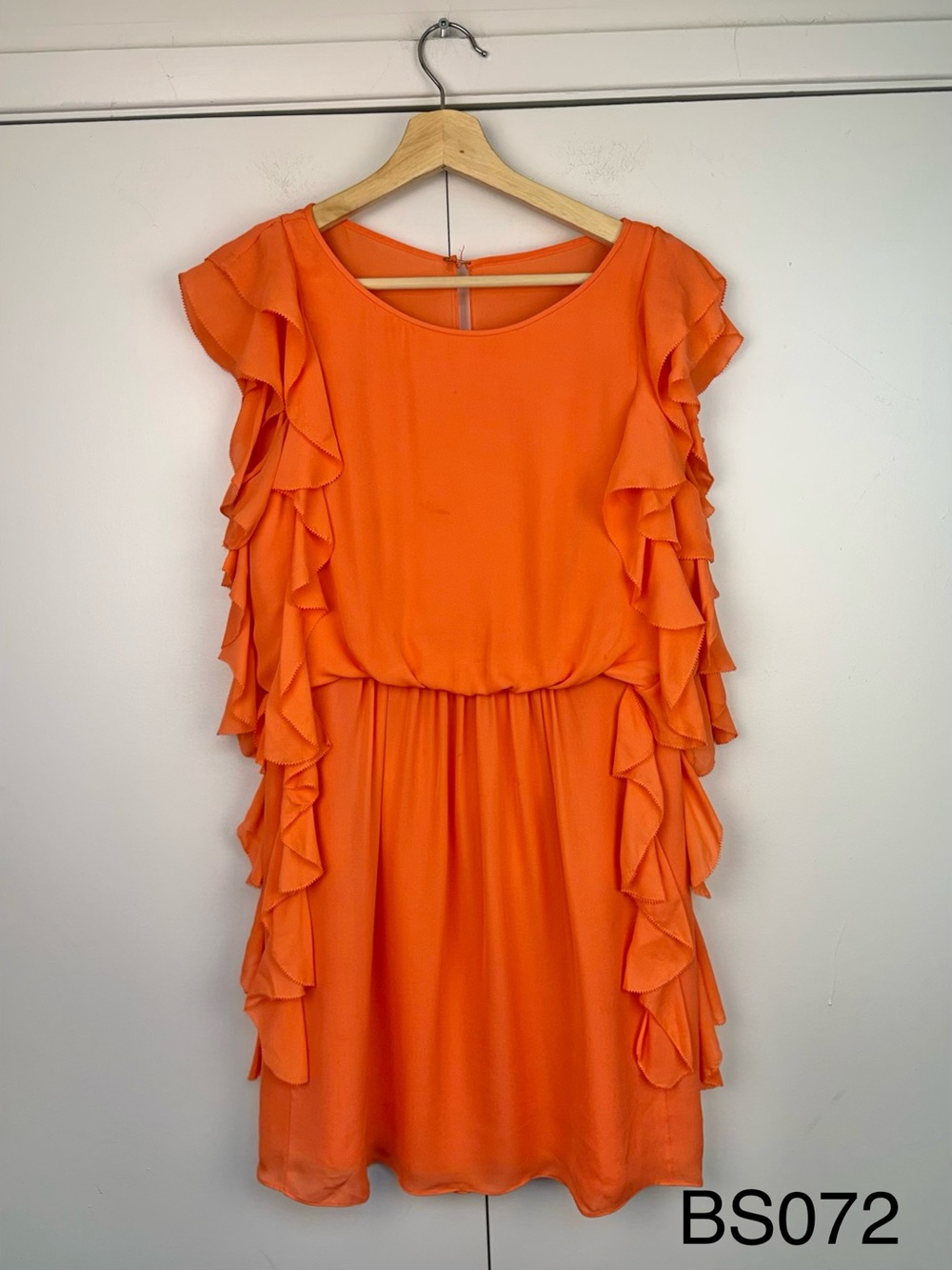 Tibi Orange 100% Silk Cascading Ruffle Mini Dress Size 4